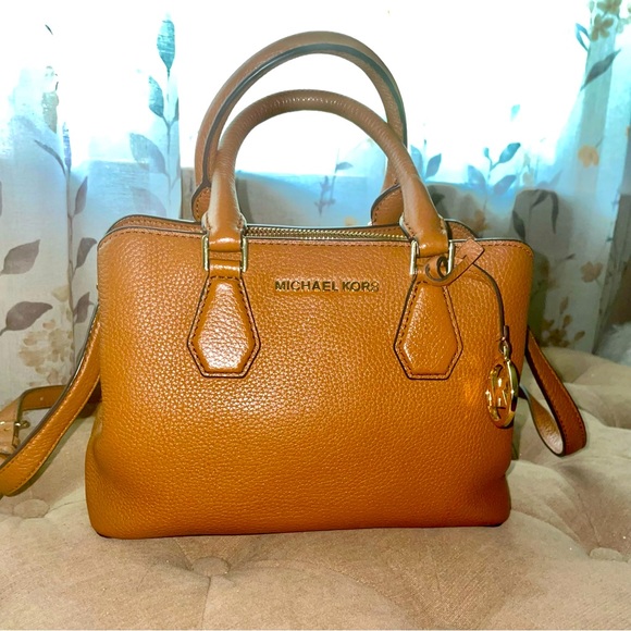 Michael Kors Handbags - MICHAEL KORS Camille Saffiano Satchel Small in Saddle Brown